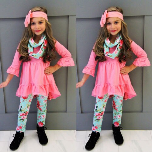 Kids Baby Girls Floral Outfits Autumn Clothes