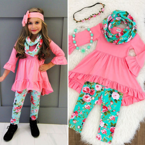Kids Baby Girls Floral Outfits Autumn Clothes