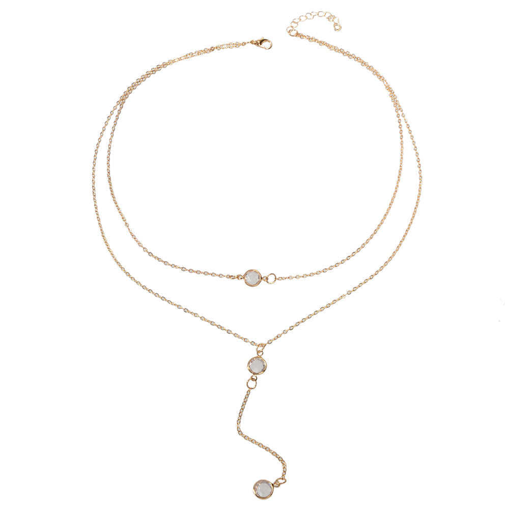 Female Gold Silver Chain Double Layered Necklace Long Chain Dangle Y