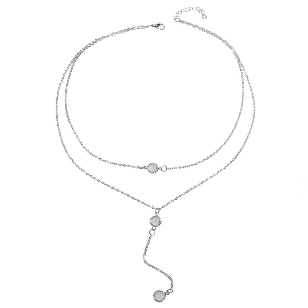 Female Gold Silver Chain Double Layered Necklace Long Chain Dangle Y