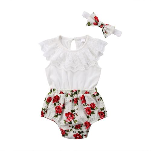 New Kids Baby Girl One Piece Clothes Lace Floral