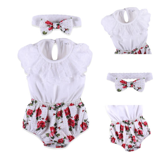New Kids Baby Girl One Piece Clothes Lace Floral