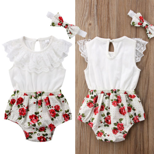 New Kids Baby Girl One Piece Clothes Lace Floral