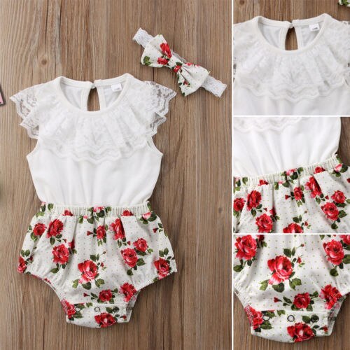 New Kids Baby Girl One Piece Clothes Lace Floral