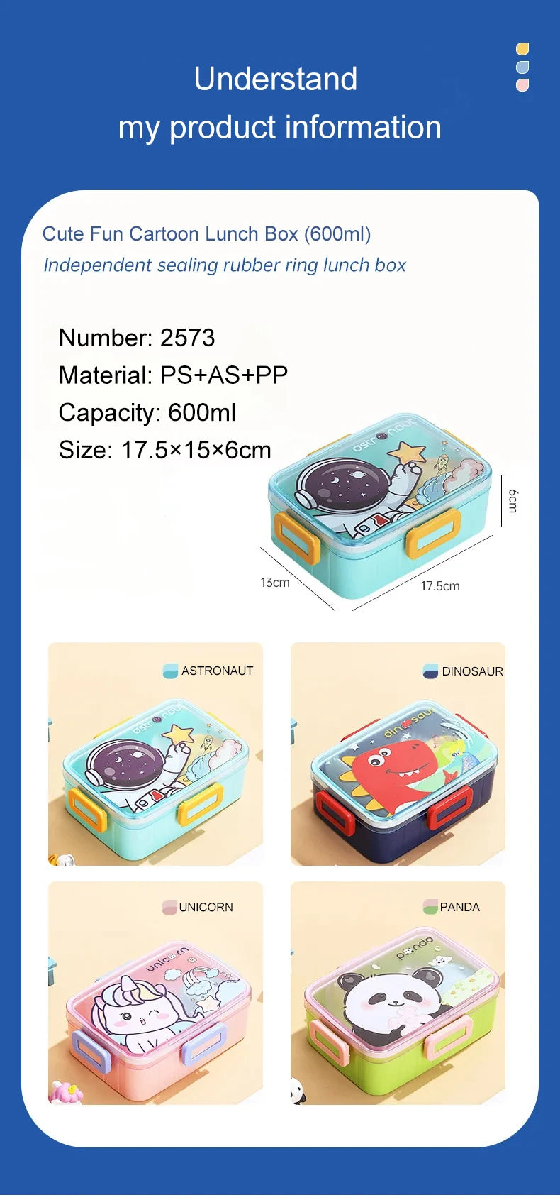 Cute Lunch Box for Kids Girls Boys With Compartments Bento Lunchbox