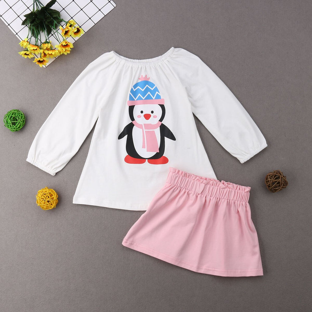 Super Cute Kids Girls Penguin Print Summer Clothes