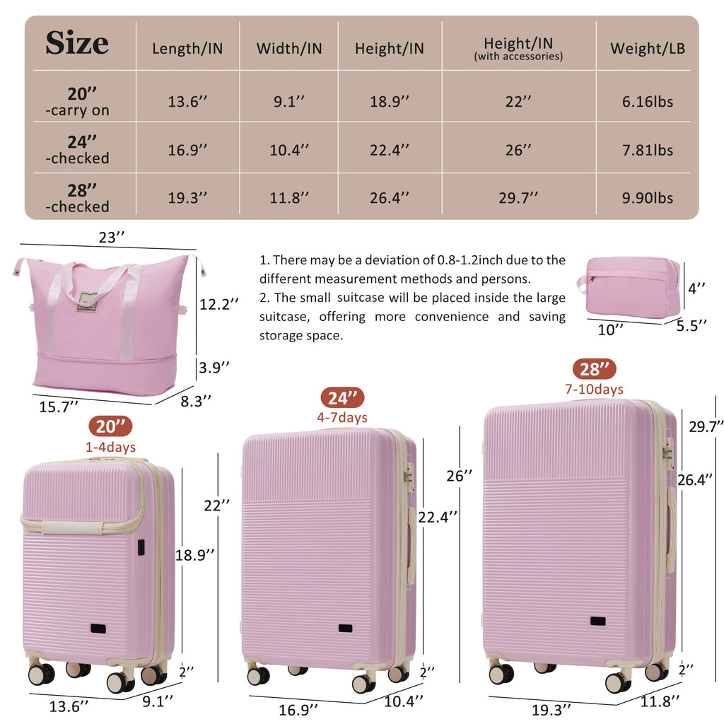 5-Piece ABS Hardshell Luggage Set with Half-Opening Cases and Double