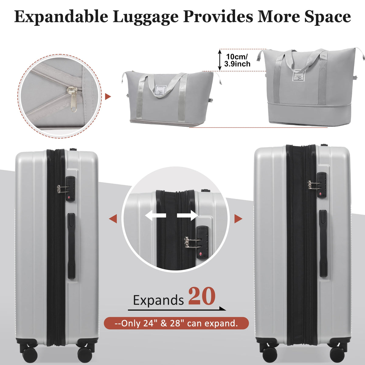 5-Piece ABS Hardshell Luggage Set with Half-Opening Cases and Double