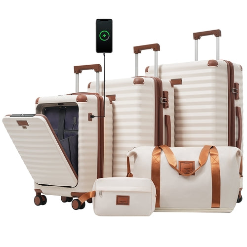 5-Piece ABS Hardshell Luggage Set with Front Opening, TSA Lock, USB