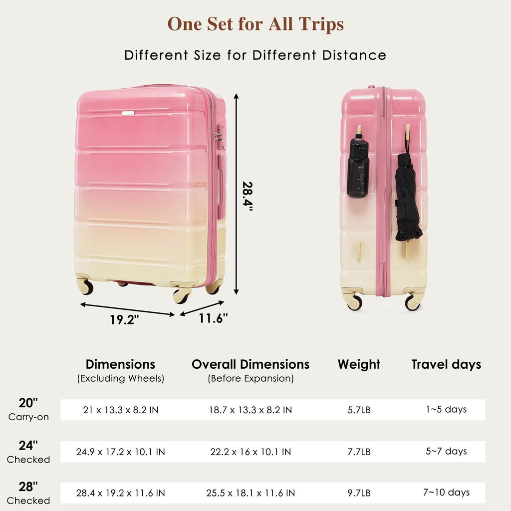 3-piece Luggage Set, 20-inch USB Airline Certified Carry-on ABS+PC