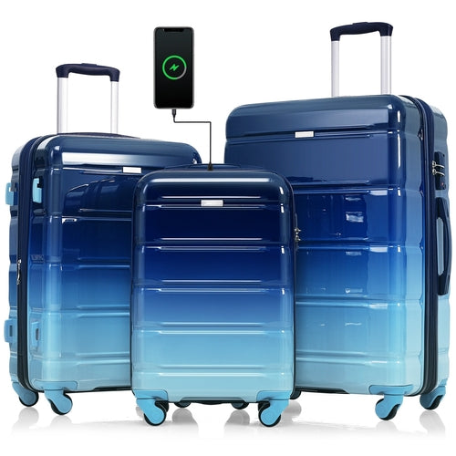 3-piece Luggage Set, 20-inch USB Airline Certified Carry-on ABS+PC
