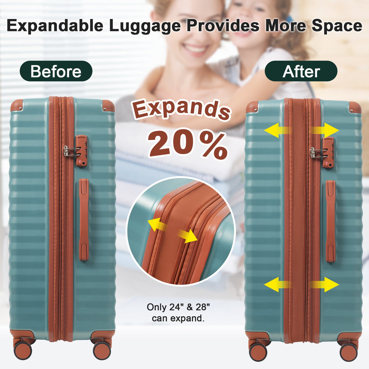 5-Piece ABS Hardshell Luggage Set with Front Opening, TSA Lock, USB
