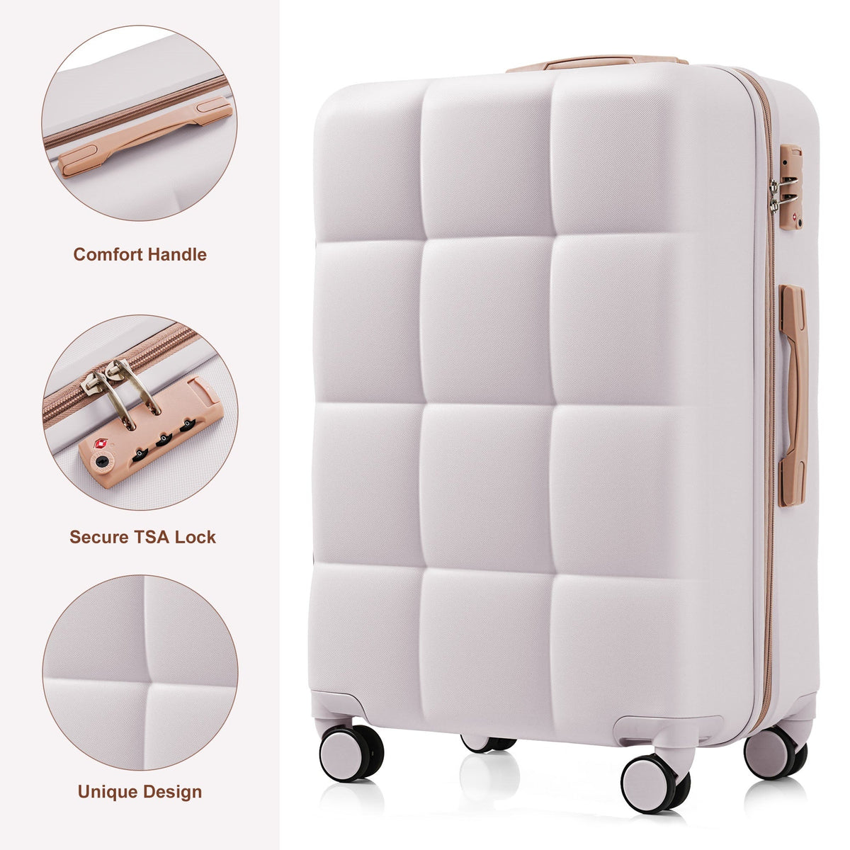 3-Piece ABS Luggage Set with Cup Holder, Side Hooks and Spinner Wheels