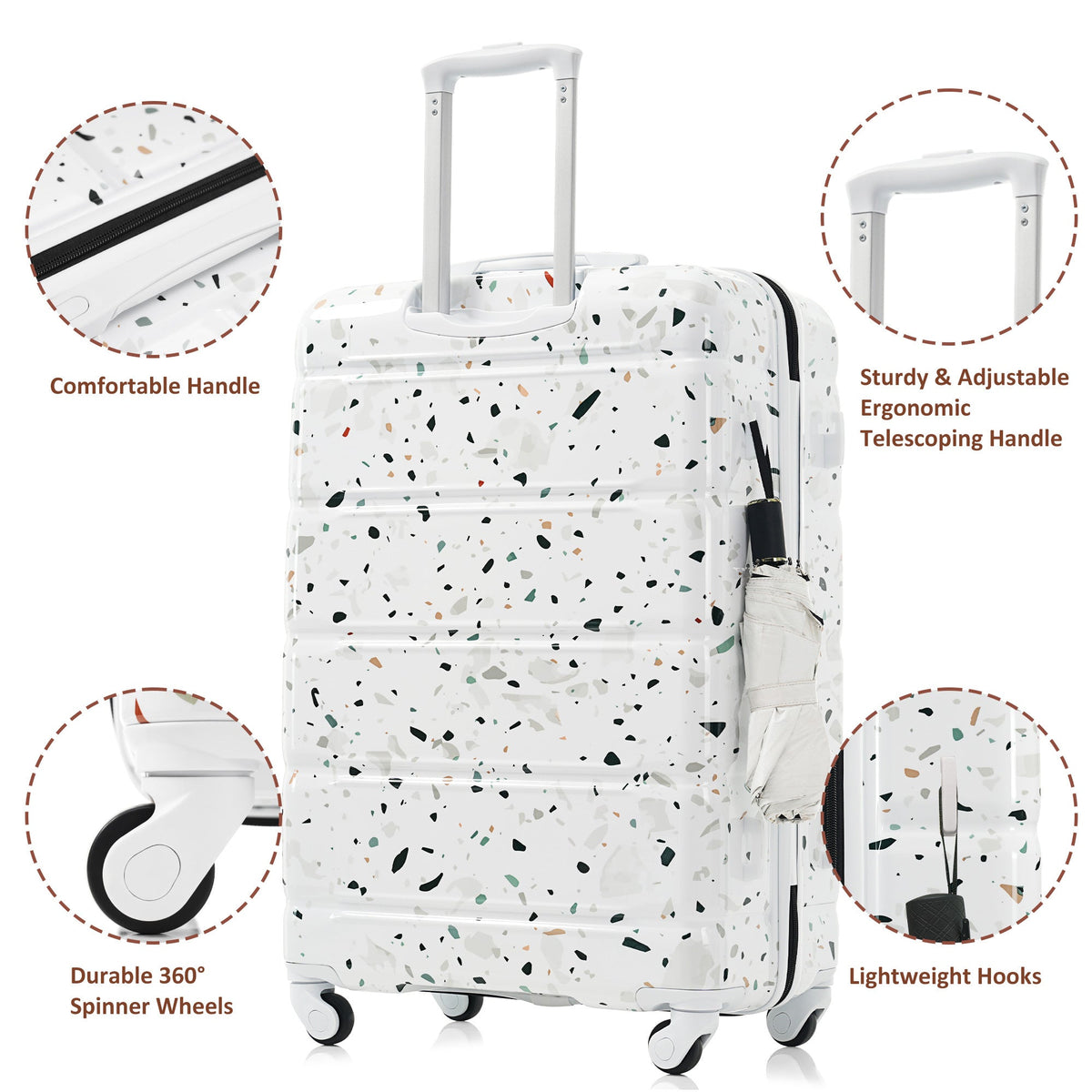 3-piece Luggage Set, 20-inch USB Airline Certified Carry-on ABS+PC