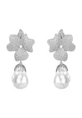 Baroque Pearl White Flower Drop Earring Silver