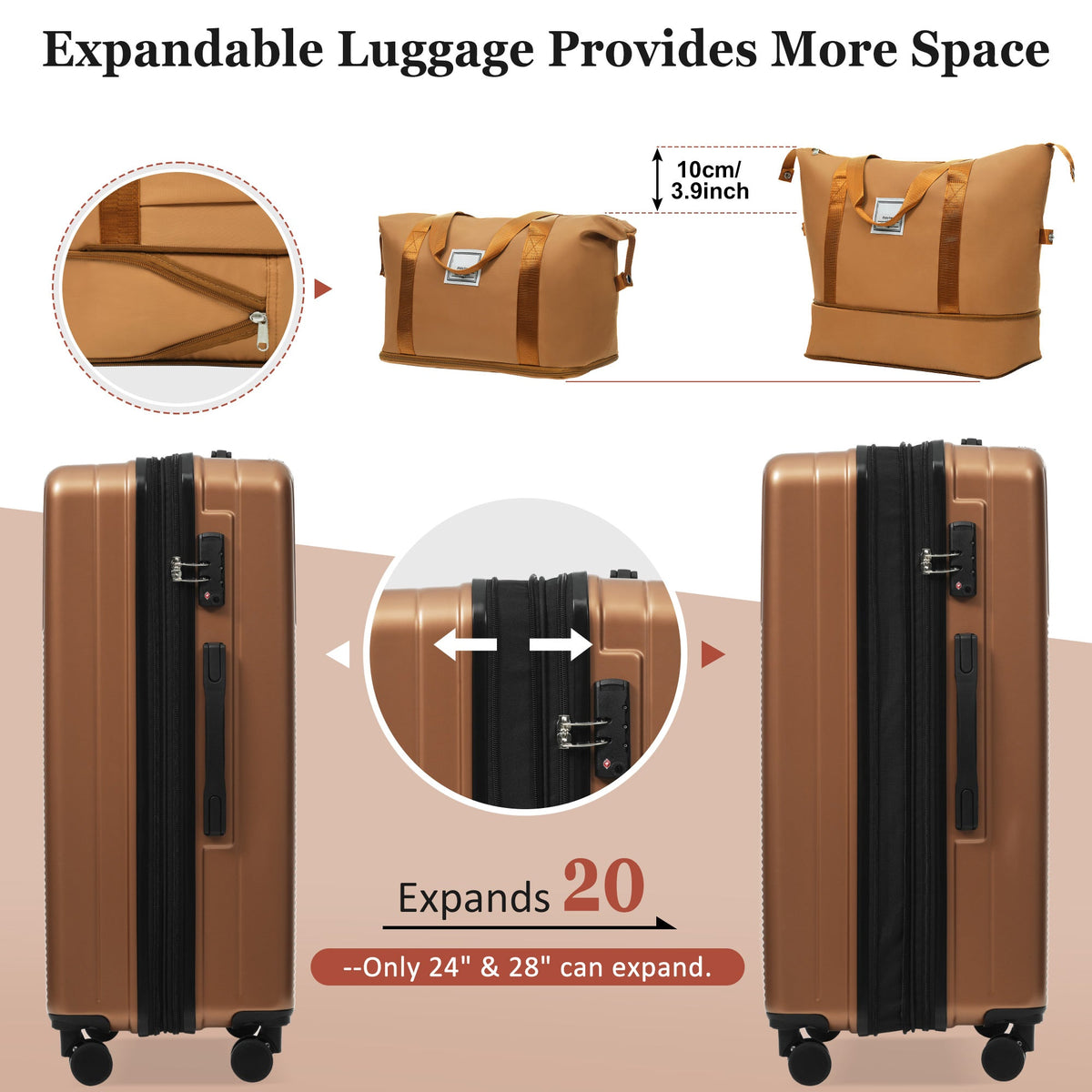 5-Piece ABS Hardshell Luggage Set with Half-Opening Cases and Double