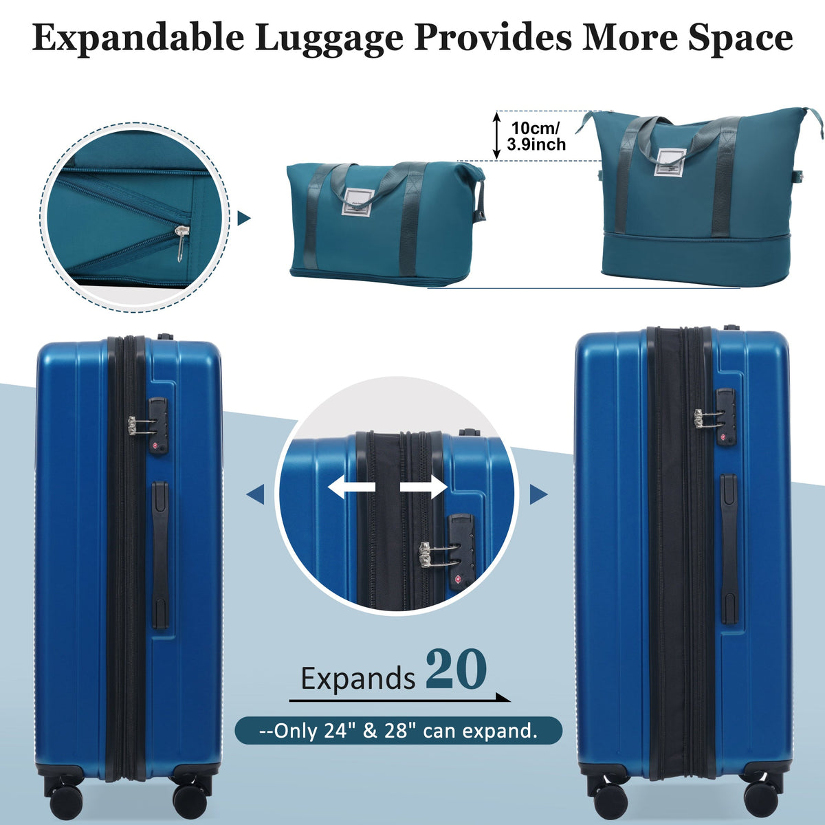 5-Piece ABS Hardshell Luggage Set with Half-Opening Cases and Double