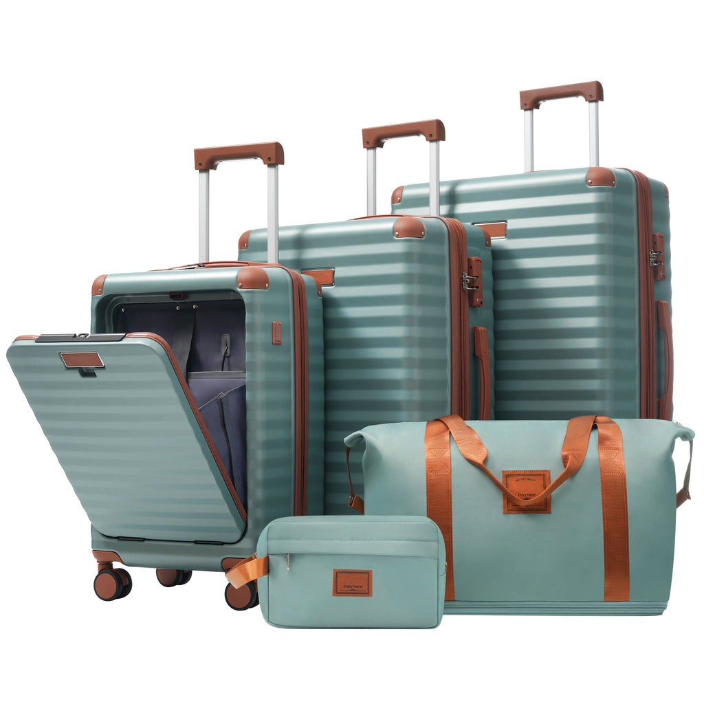 5-Piece ABS Hardshell Luggage Set with Front Opening, TSA Lock, USB