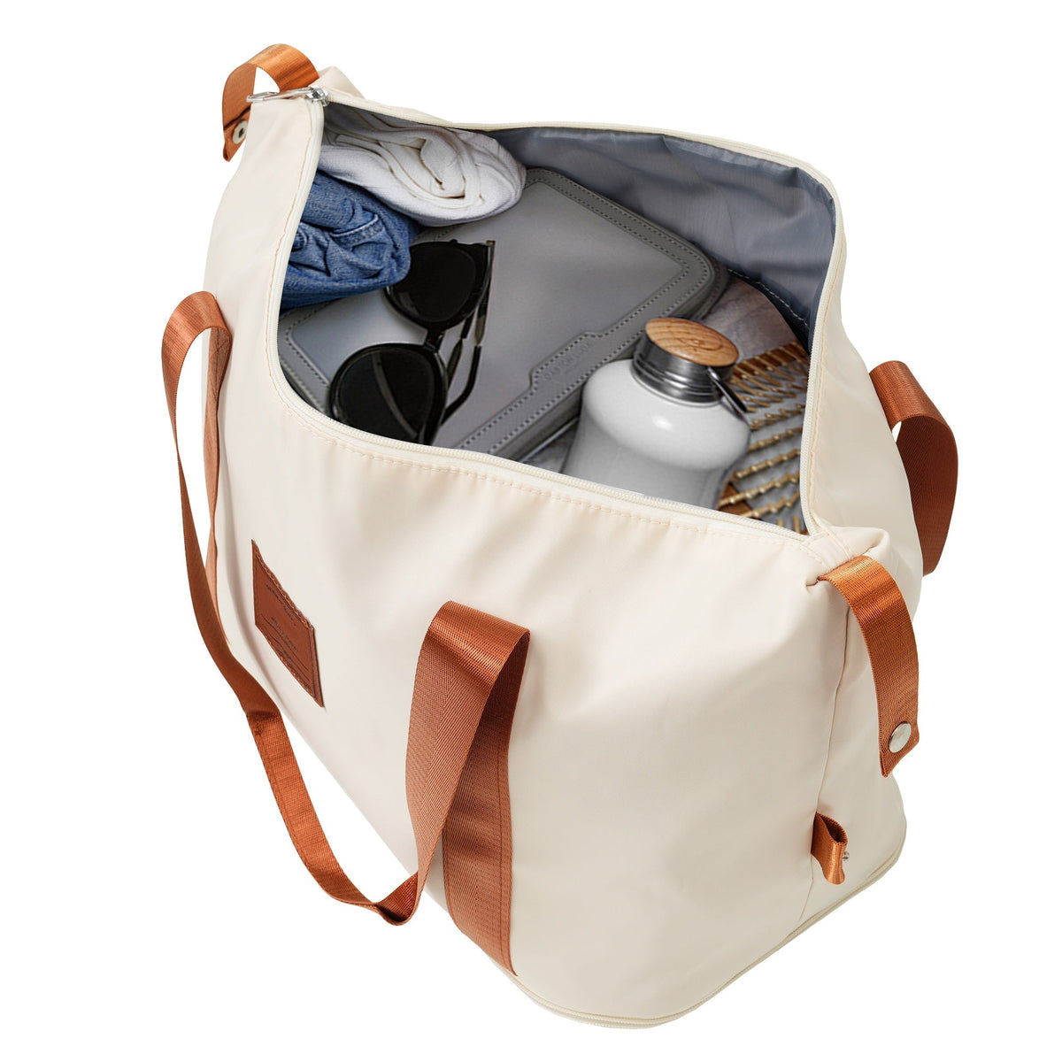 Brown White 6-Piece Expandable ABS Luggage Set with Duffel and