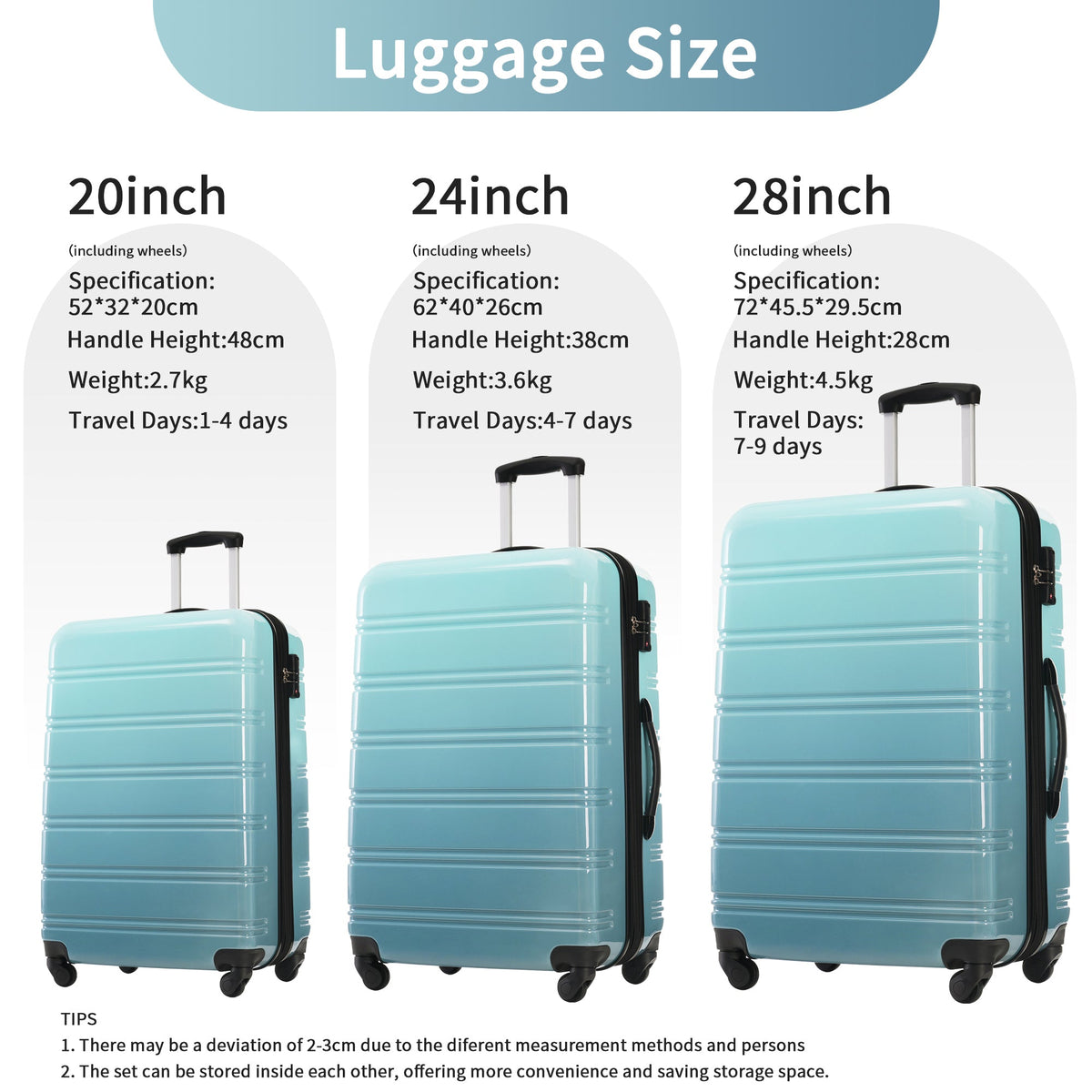 3-Piece PC Hardshell Luggage Set with TSA Lock, Spinner Wheels,