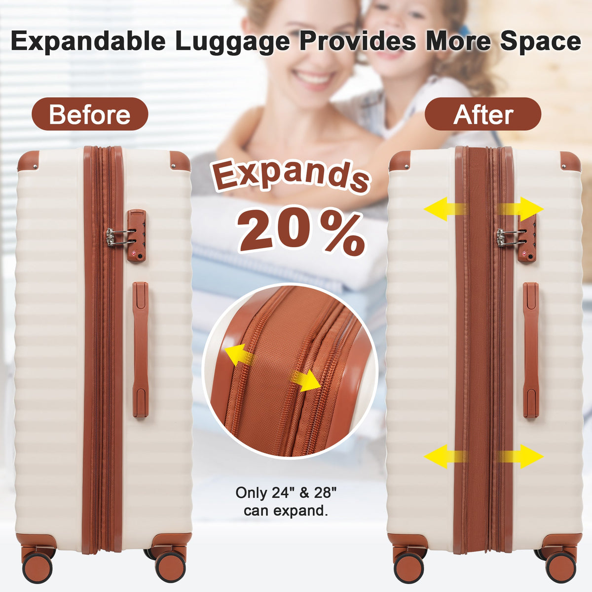 5-Piece ABS Hardshell Luggage Set with Front Opening, TSA Lock, USB