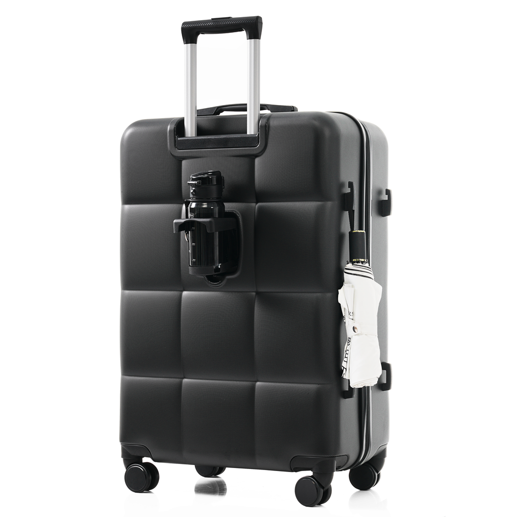 3-Piece ABS Luggage Set with Cup Holder, Side Hooks and Spinner Wheels