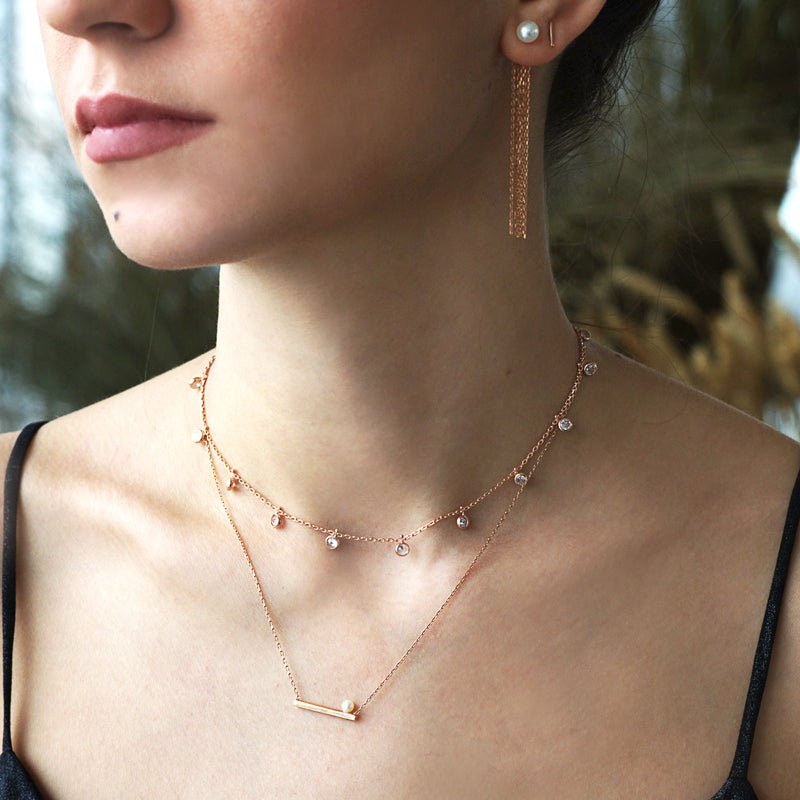 Alessia Silver Choker Necklace with Dangles