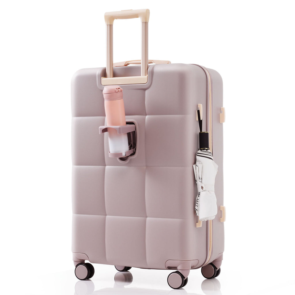 3-Piece ABS Luggage Set with Cup Holder, Side Hooks and Spinner Wheels