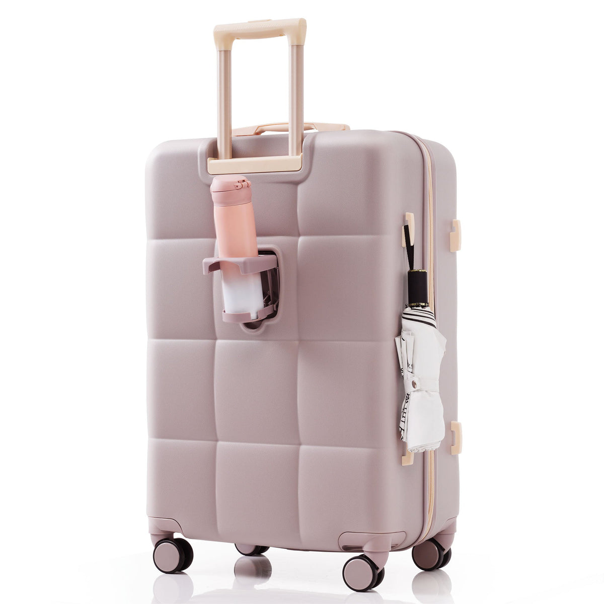 3-Piece ABS Luggage Set with Cup Holder, Side Hooks and Spinner Wheels