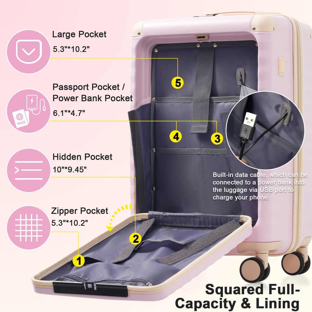 Luggage Sets 5 Piece with Front Opening , Hardside Expandable Carry on