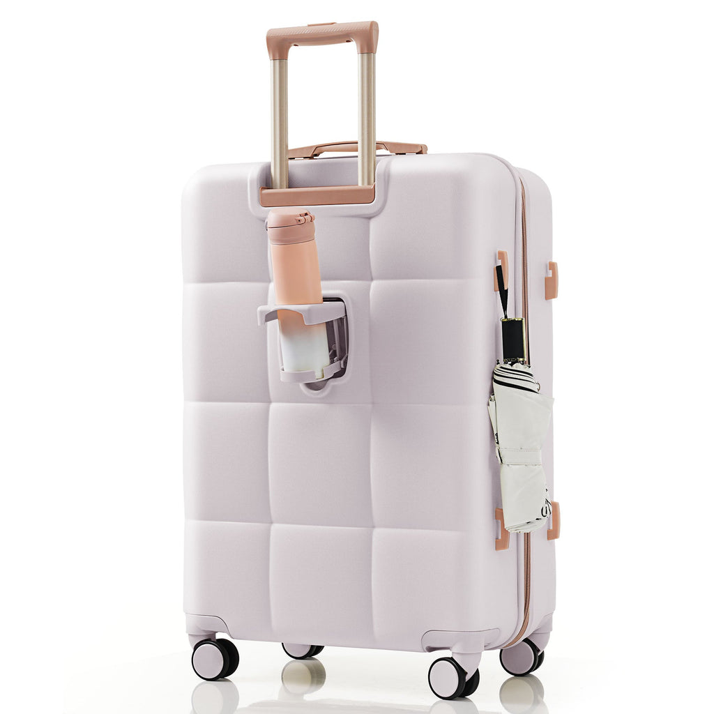 3-Piece ABS Luggage Set with Cup Holder, Side Hooks and Spinner Wheels