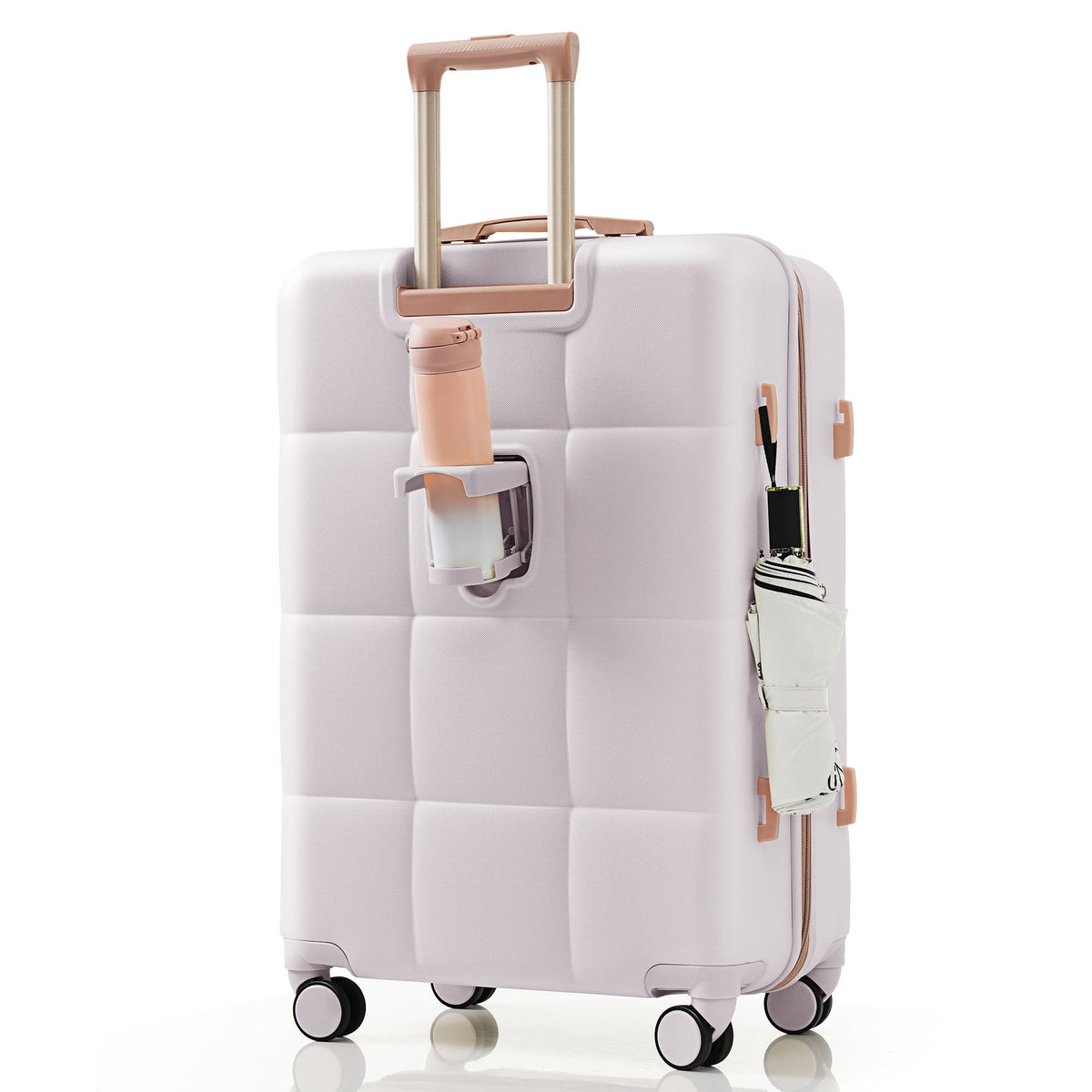 3-Piece ABS Luggage Set with Cup Holder, Side Hooks and Spinner Wheels