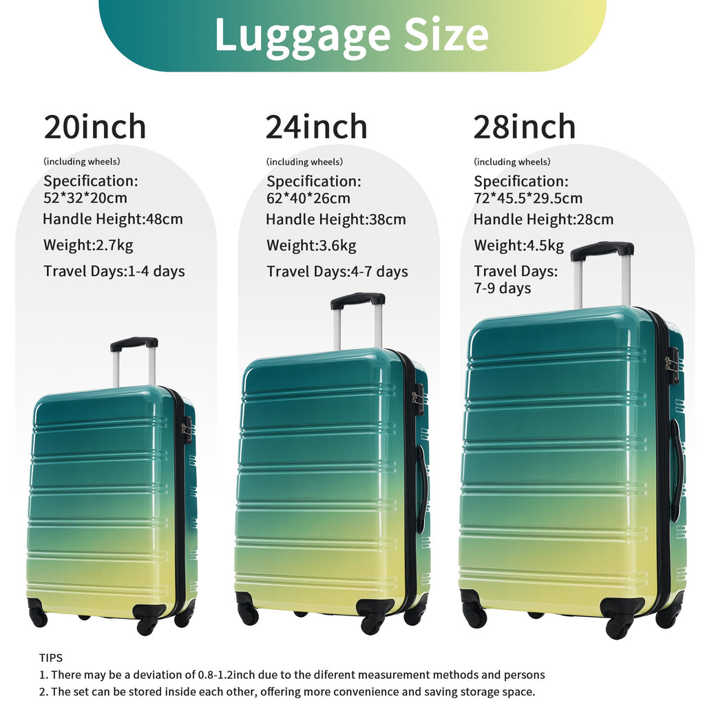 3-Piece PC Hardshell Luggage Set with TSA Lock, Spinner Wheels,