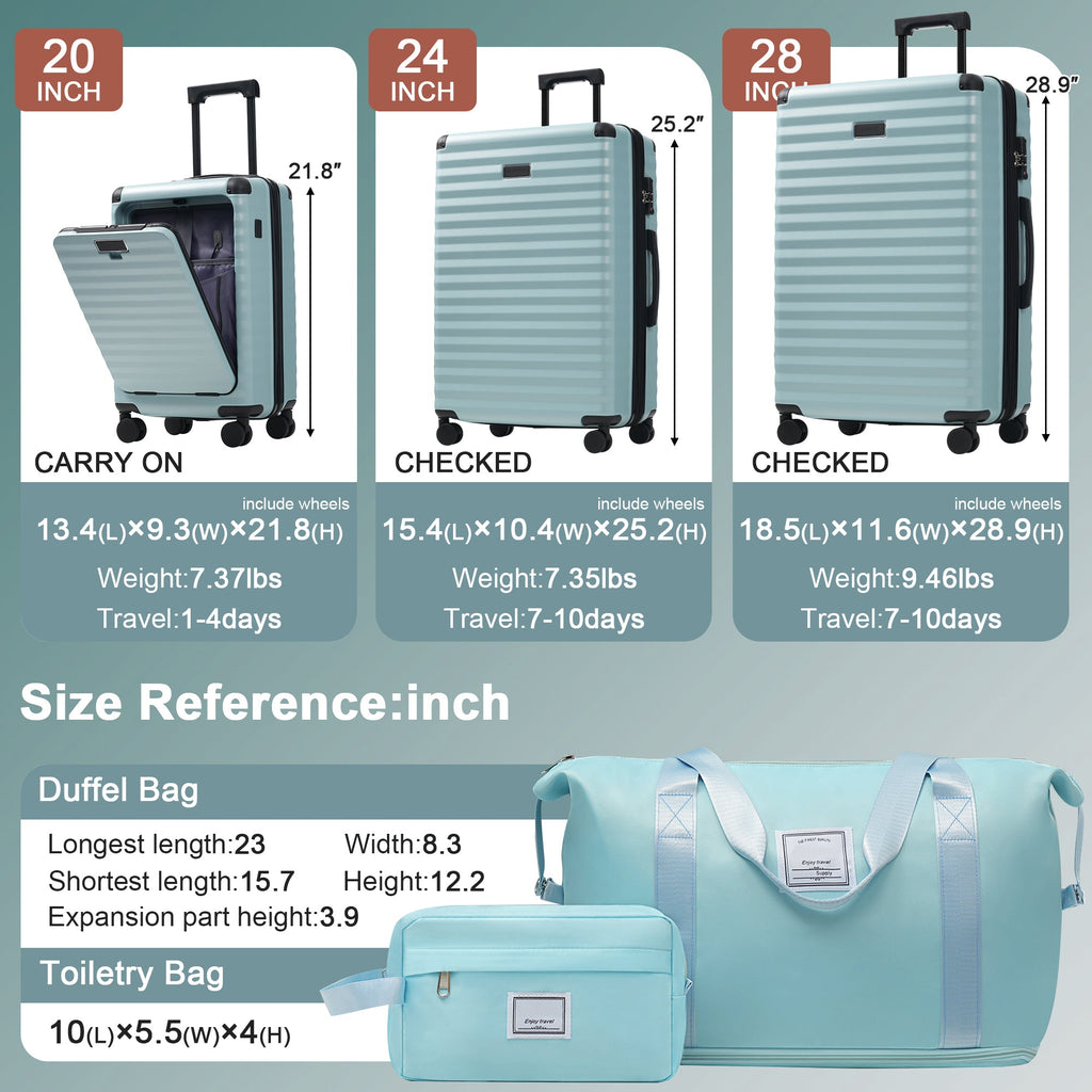 5-Piece ABS Hardshell Luggage Set with Front Opening, TSA Lock, USB
