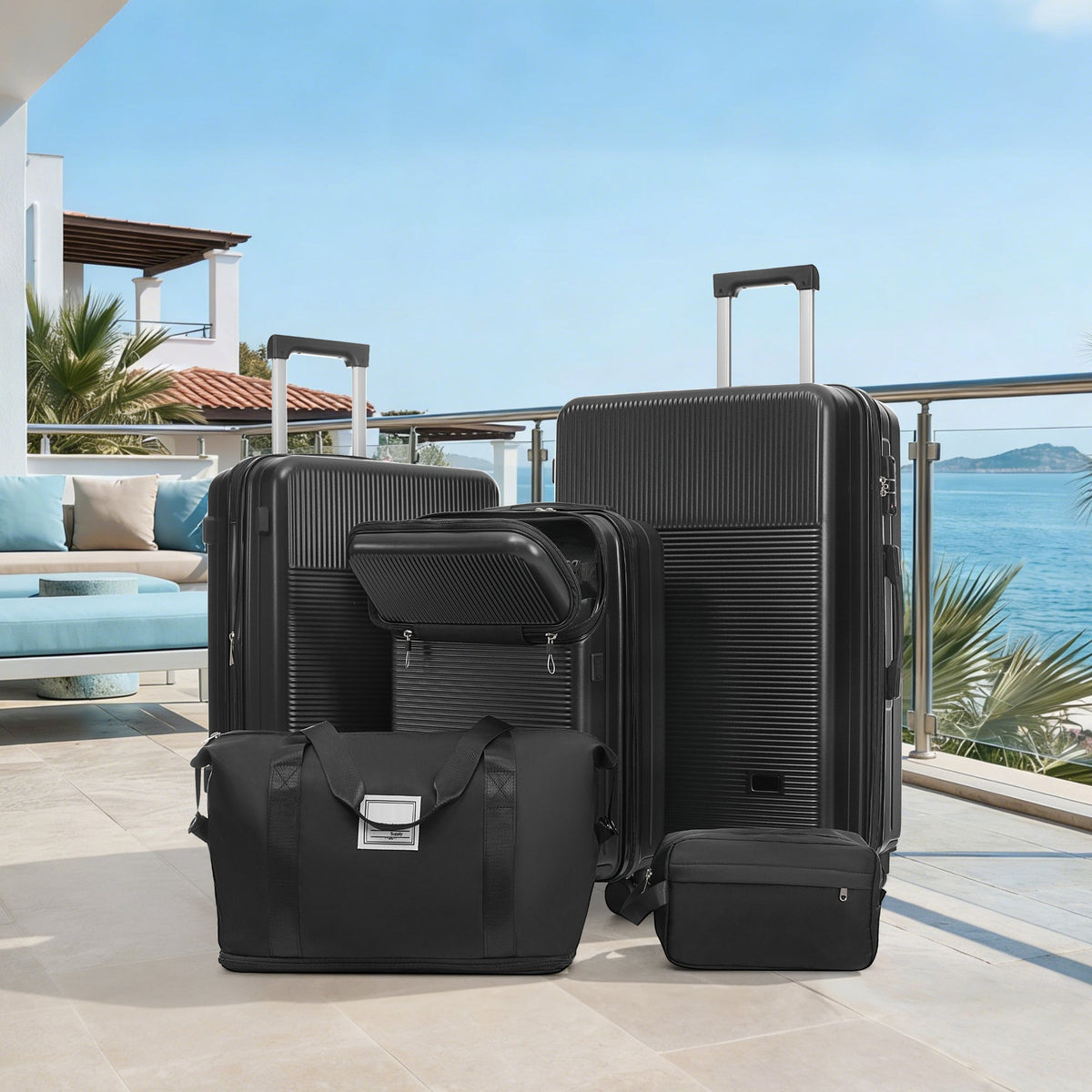 5-Piece ABS Hardshell Luggage Set with Half-Opening Cases and Double