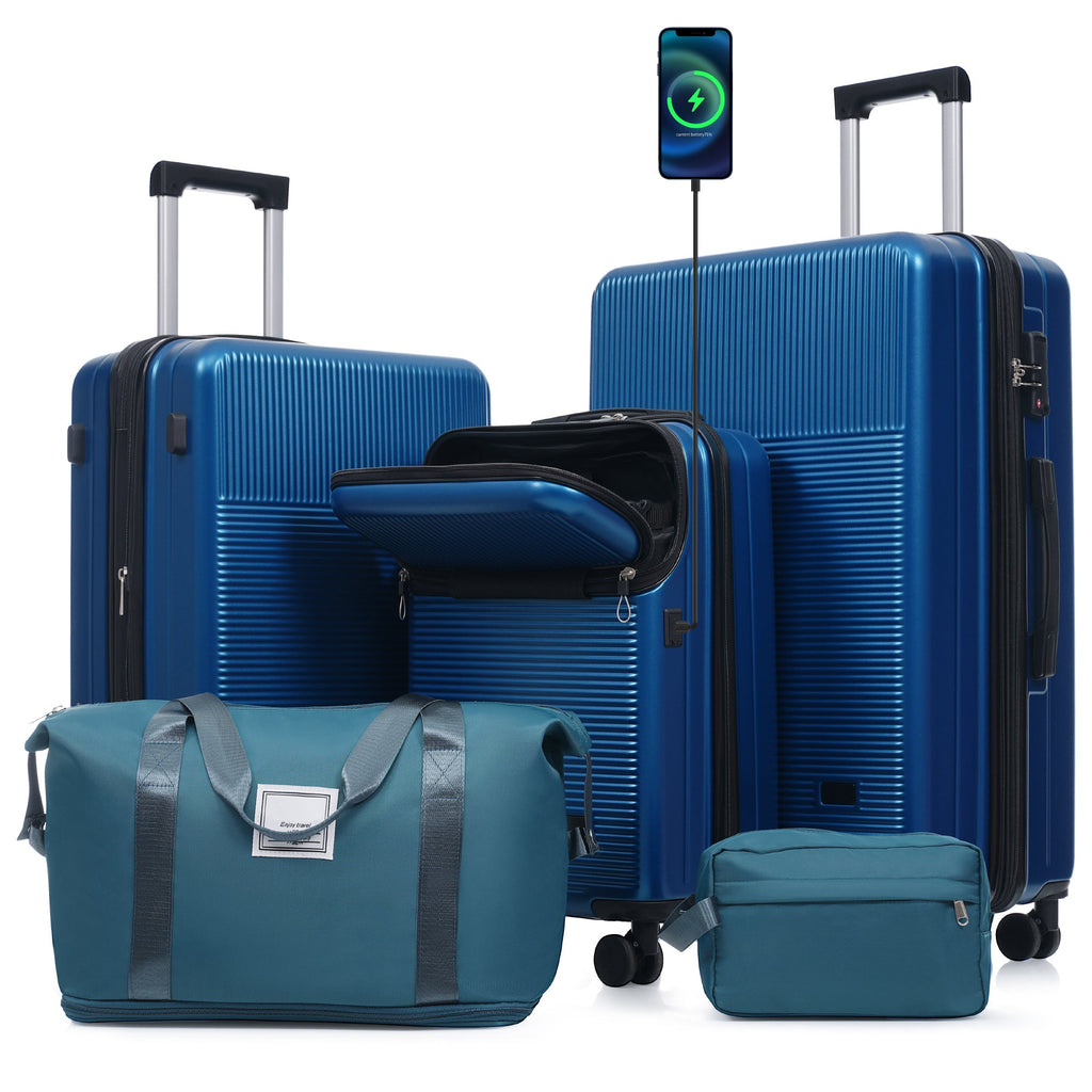5-Piece ABS Hardshell Luggage Set with Half-Opening Cases and Double