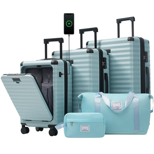 5-Piece ABS Hardshell Luggage Set with Front Opening, TSA Lock, USB
