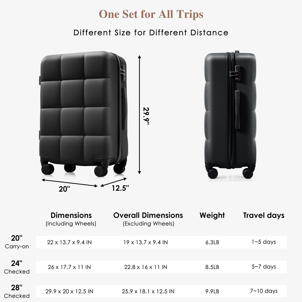 3-Piece ABS Luggage Set with Cup Holder, Side Hooks and Spinner Wheels