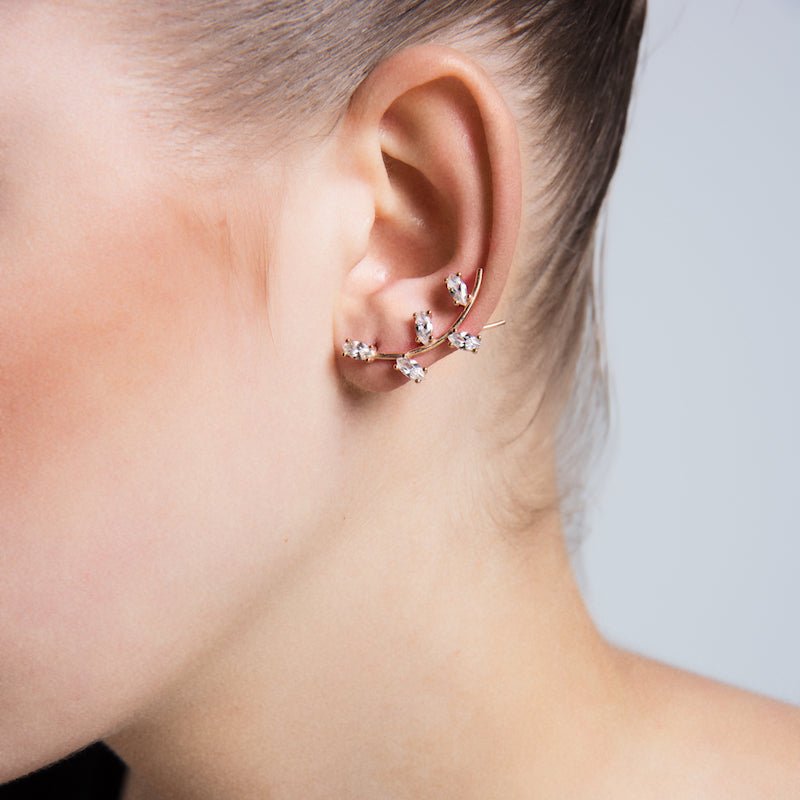 Silver Diamond Drop Ear Cuffs & Climber Earrings