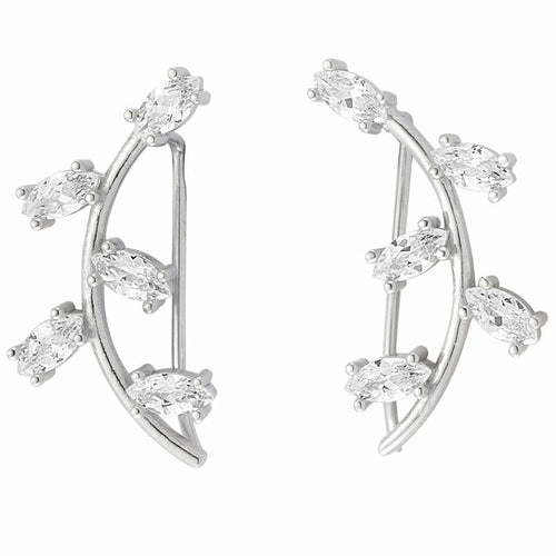 Silver Diamond Drop Ear Cuffs & Climber Earrings
