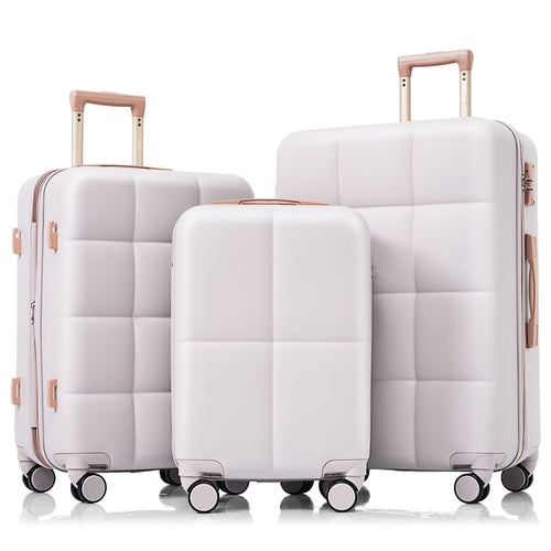 3-Piece ABS Luggage Set with Cup Holder, Side Hooks and Spinner Wheels