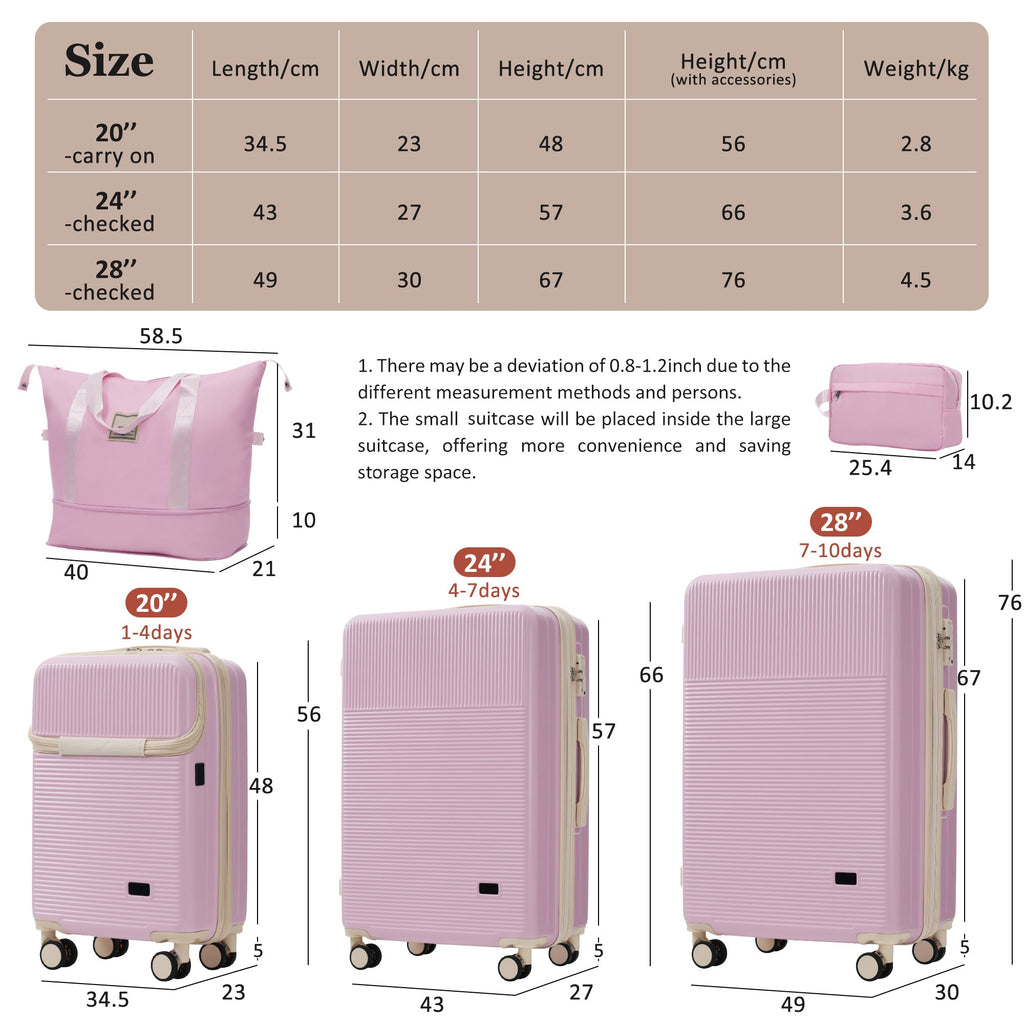 5-Piece ABS Hardshell Luggage Set with Half-Opening Cases and Double