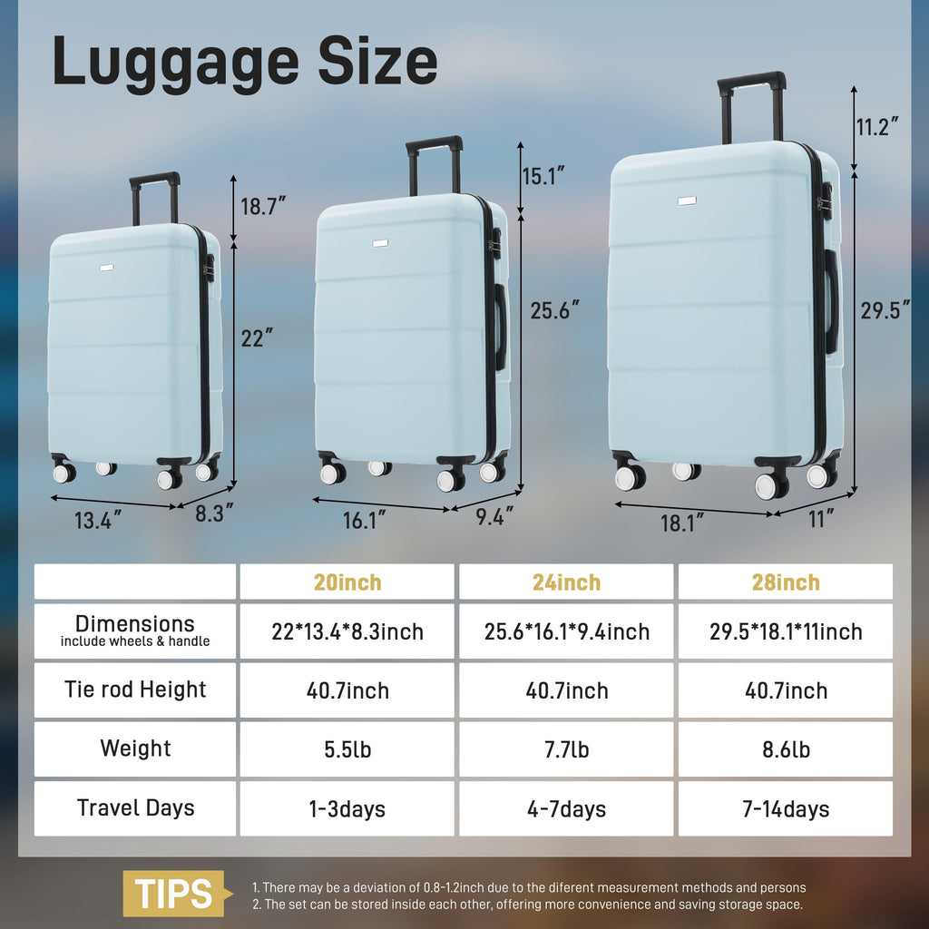 3-Piece ABS Hardshell Luggage Set with Password Lock, Spinner Wheels