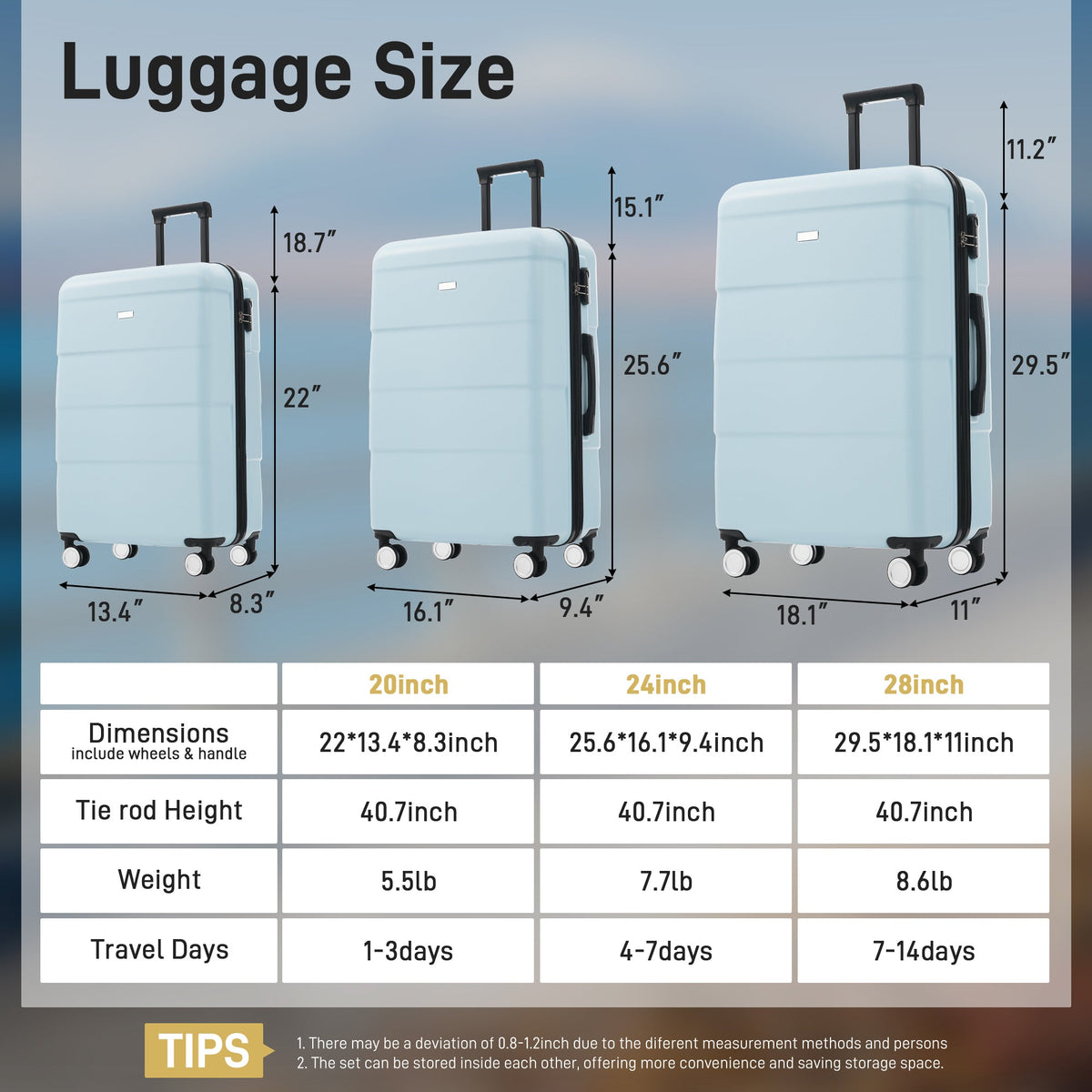 3-Piece ABS Hardshell Luggage Set with Password Lock, Spinner Wheels