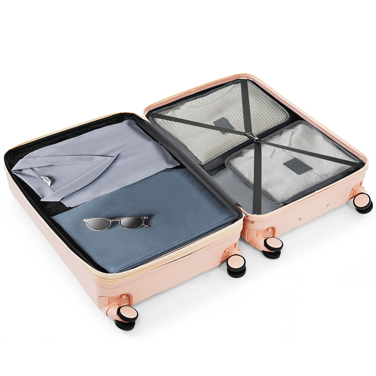 3-Piece ABS Luggage Set with Cup Holder, Side Hooks and Spinner Wheels