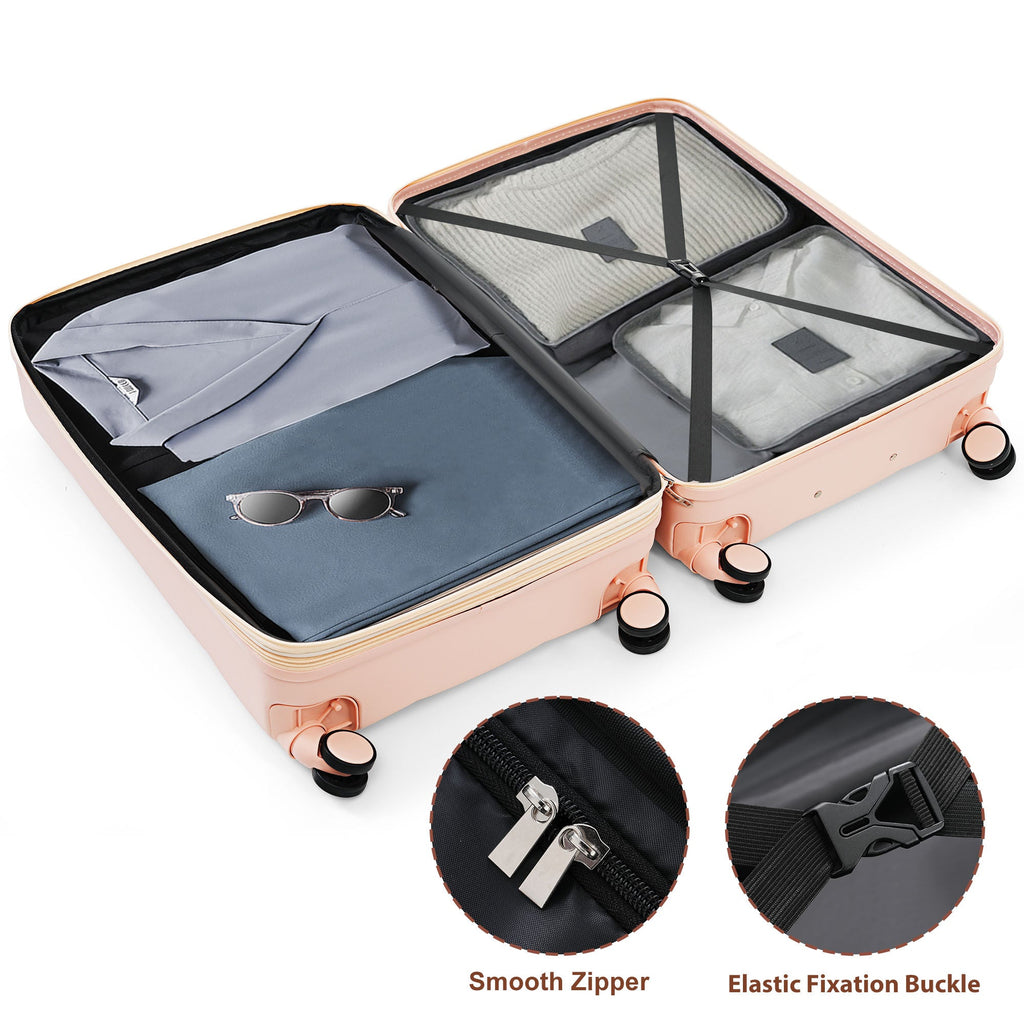 3-Piece ABS Luggage Set with Cup Holder, Side Hooks and Spinner Wheels
