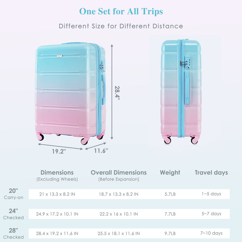 3-piece Luggage Set, 20-inch USB Airline Certified Carry-on ABS+PC