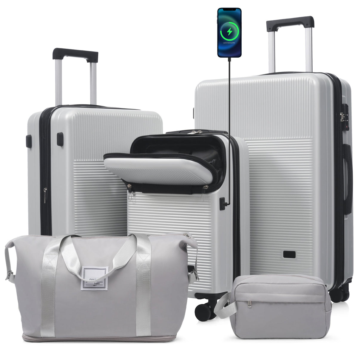 5-Piece ABS Hardshell Luggage Set with Half-Opening Cases and Double