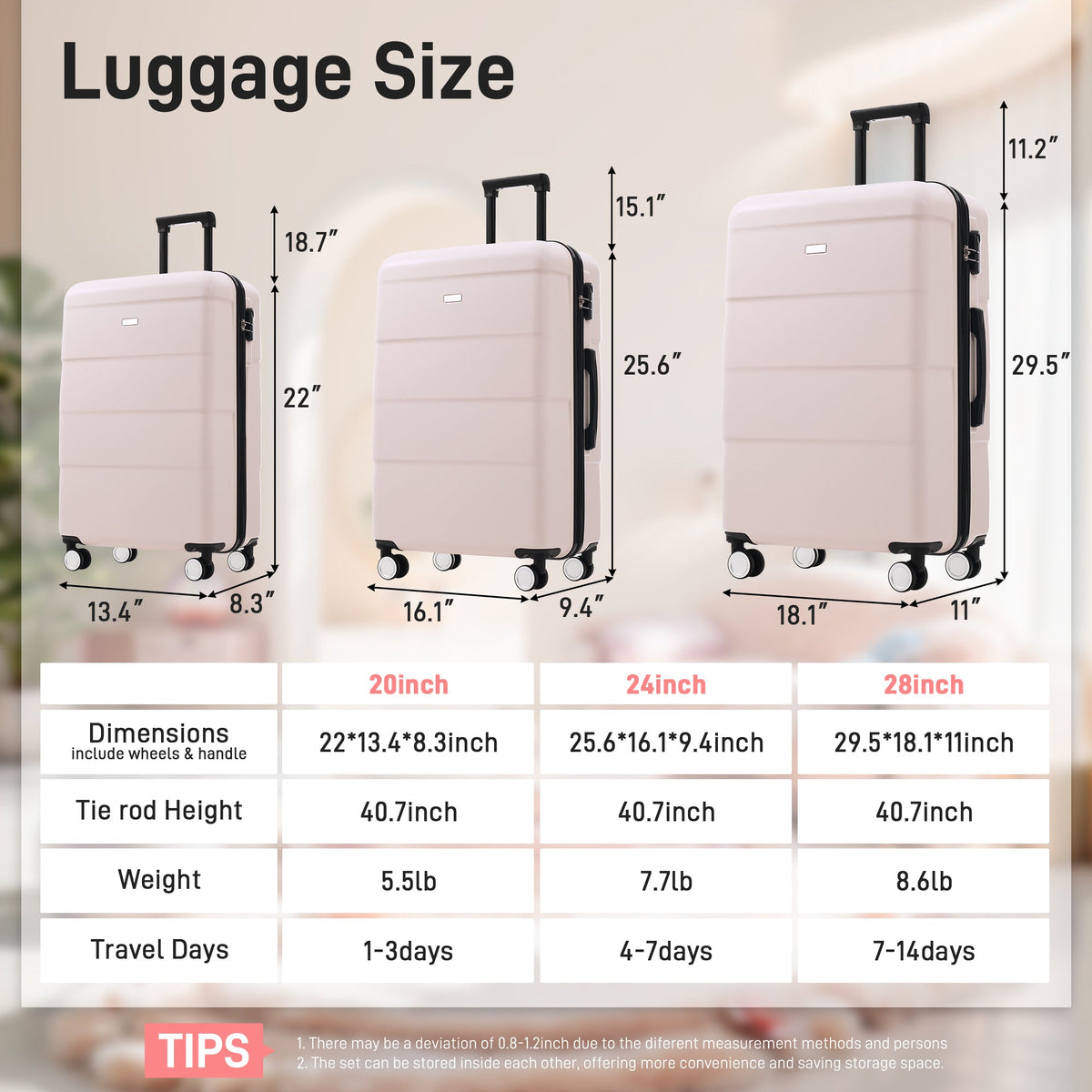 3-Piece ABS Hardshell Luggage Set with Password Lock, Spinner Wheels