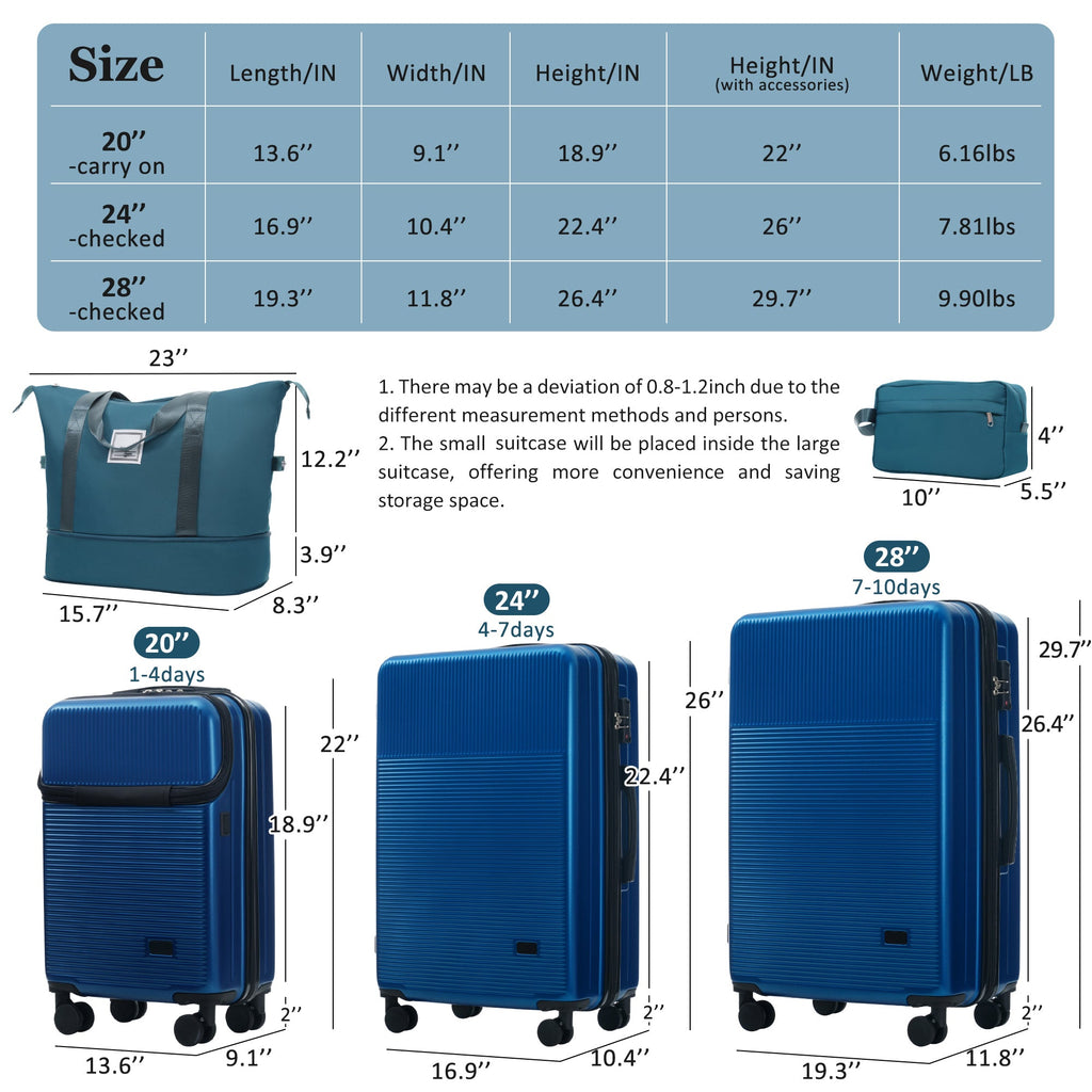 5-Piece ABS Hardshell Luggage Set with Half-Opening Cases and Double